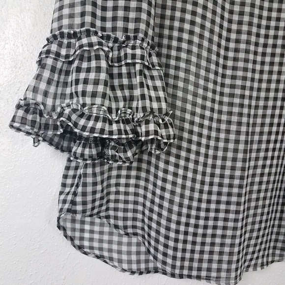 Max Edition Women's Semi Sheer Mini Ruffle Bell Sleeve Shirt Top Blouse - Picture 4 of 8